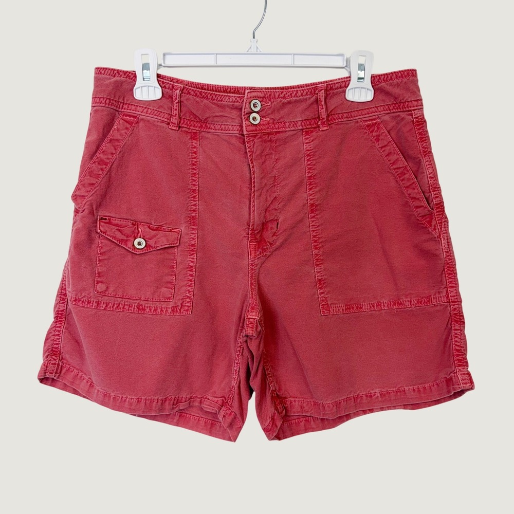 By Anthropologie Wanderer Utility Cargo Shorts Women's 31 Red Cotton Linen